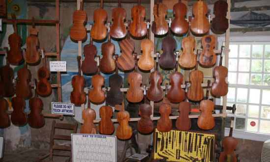 Fiddle display at Ed Galloway's Totem Pole Park in Oklahoma