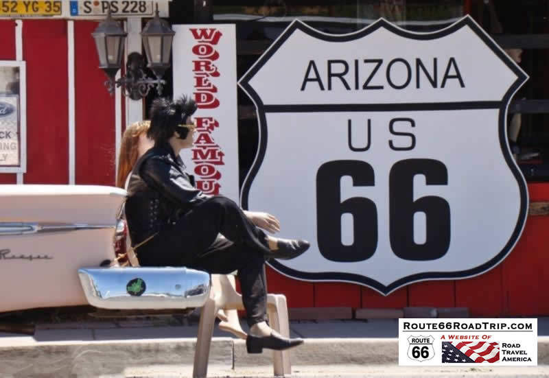 Elvis and friend on a break on Historic Route 66 in Seligman, Arizona
