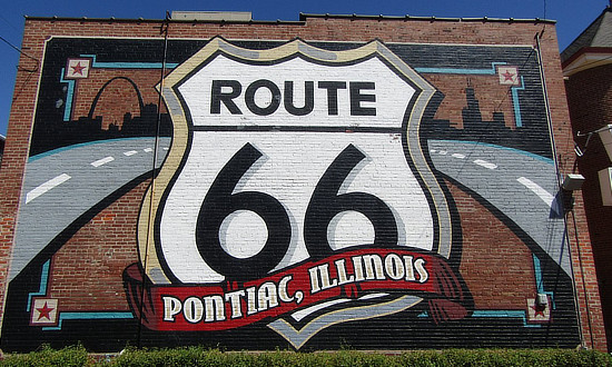 The mural on the walls of the Illinois Route 66 Hall of Fame and Museum, Pontiac, Illinois