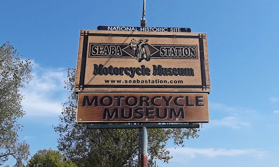 Sign at the Seaba Station Motorcycle Museum in Warwick, Oklahoma, on Historic Route 66