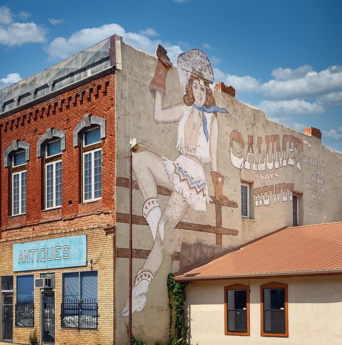 The Calumet Cowgirl "Howdy" mural in Las Vegas, New Mexico ... "Where the Great Plains Meet the Mighty Rockies"