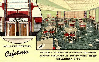 Classen Cafeteria, where U.S. Highway 66 crosses the famous Classen Boulevard at 23rd Street, Oklahoma City, Oklahoma