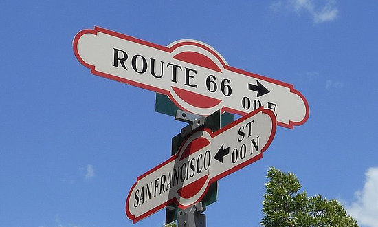 Route 66 sign at San Francisco Street in Flagstaff, Arizona