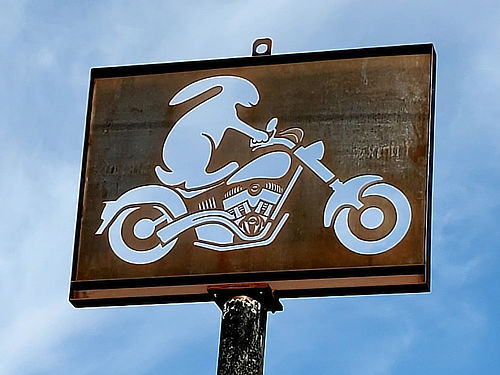 Rabbit on the Motorcycle sign at the Jack Rabbit Trading Post in Joseph City, Arizona, on Historic Route 66