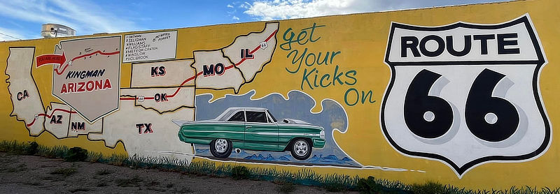 "Get Your Kicks on Route 66 Mural" in Kingman, Arizona on Beale Street