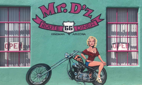 The motorcylce mural at Mr. D'z Route 66 Diner in Kingman, Arizona, on Historic Route 66