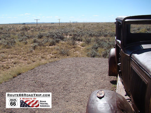 The roadbed of Historic U.S. Route 66 can still be seen as it passes through the Painted Desert