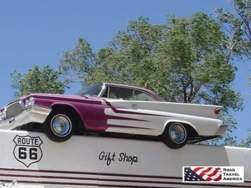 The Purple & White DeSoto on the roof ... DeSoto's Salon, 327 Lewis Avenue, Ash Fork, Arizona, along Historic Route 66