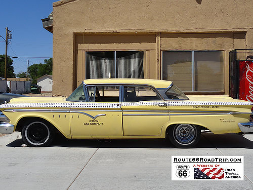 The famous yellow Edsel taxi, Historic Route 66 in Seligman, Arizona