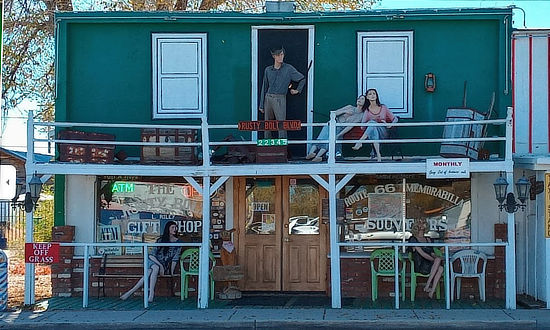 Characters enjoying the day at the Rusty Bolt on Route 66 in Seligman, Arizona