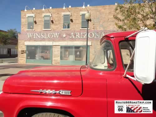 The red flatbed truck at the Standin' on the Corner park in Winslow, Arizona