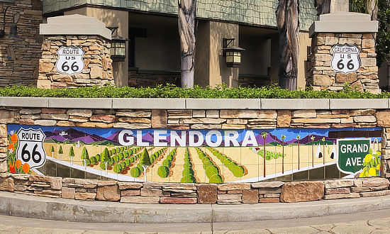 Glendora, California, on Route 66 and Grand Avenue