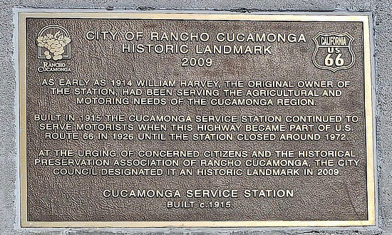 Historic Marker at the Cucamonga Service Station in California on Historic Route 66
