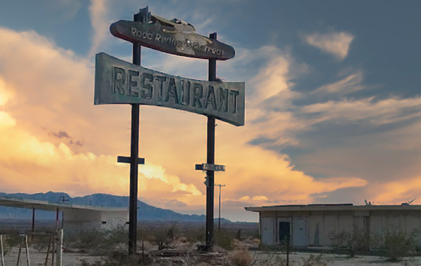 Sign at the Road Runner's Retreat on U.S. Highway 66 near Amboy and Chambless, California