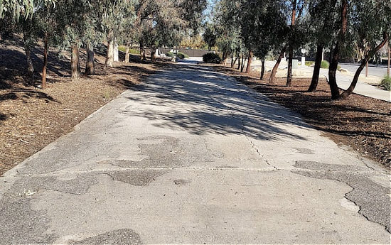 Original segment of the Mother Road in the Route 66. Trailhead Park, Rancho Cucamonga, California