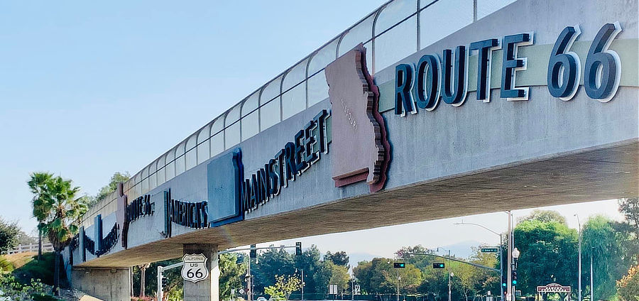 Overpass in Rancho Cucamonga, California, over Route 66, America's Main Street