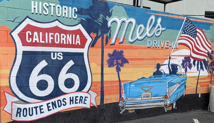 Historic Route 66 mural at Mels Drive-in, Santa Monica, California
