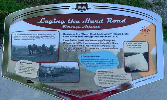 Route 66 information kiosk: Laying the Hard Road through Atlanta, Illinois
