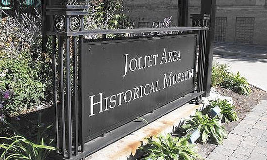Sign at the entrance to the Joliet Area Historical Museum in Illinois