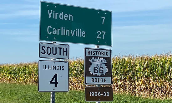 Heading south on Illinois 4 and Historic Route 66 to Virden on the 1926-30 alignment