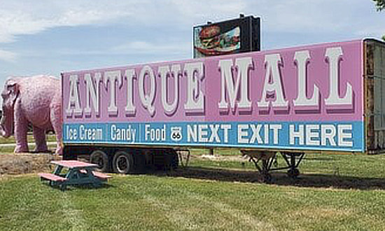 Sign for The Pink Elephant Antique Mall, Livingston, Illinois
