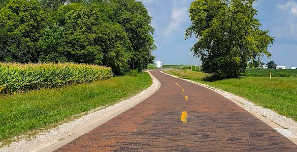 Section of Route 66 built with hand-laid red brick ... near Auburn, Illinois