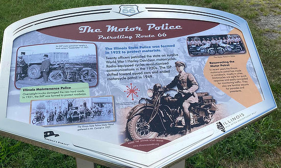 Illinois Route 66 Wayside Exhibit: The Motor Police, Patrolling Route 66