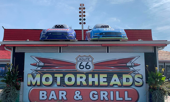 Cars on the roof ... at Motorheads Bar, Grill and Museum in Springfield, Illinois