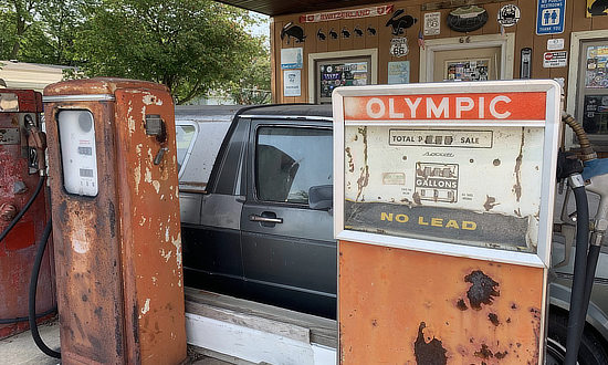 Old gas pumps at Henry's Rabbit Ranch on Historic US Route 66 in Staunton, Illinois