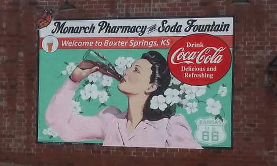 Mural on the Monarch Pharmacy and Soda Fountain in Baxter Springs, KS