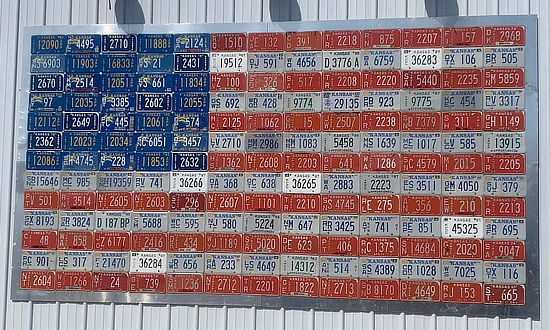 Popular photo-op in Galena! ... the license plate USA flag at Gearhead Curios