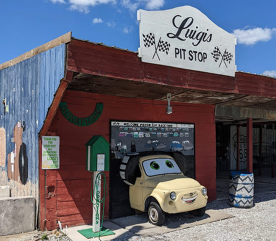 The cute yellow car at Luigi's Pit Stop in Galena, Kansas