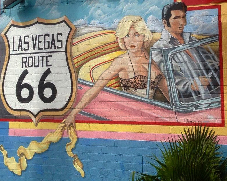 Despite what this mural depicts, Historic Route 66 did not pass through Las Vegas!