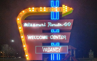 Neon sign at the Missouri I-44 westbound Conway Rest Area and Route 66 Welcome Center