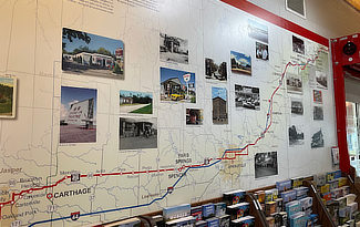 Route 66 wall map at the Missouri I-44 westbound Conway Rest Area and Route 66 Welcome Center
