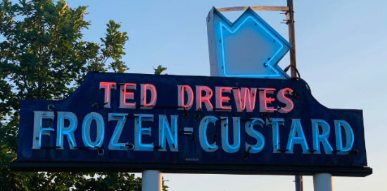 The classic neon sign at Ted Drewes Frozen Custard in St. Louis, Missouri 