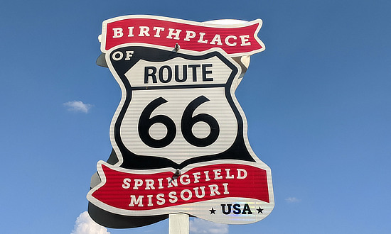 The Birthplace of Route 66 sign in Springfield, Missouri