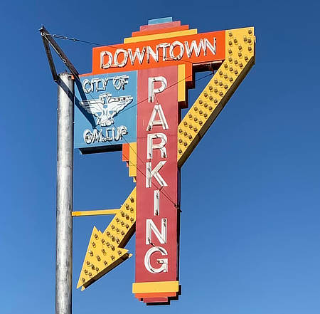 City of Gallup neon Downtown Parking sign