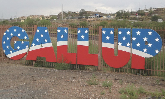 Red, white and blue sign for Gallup ... in Western New Mexico