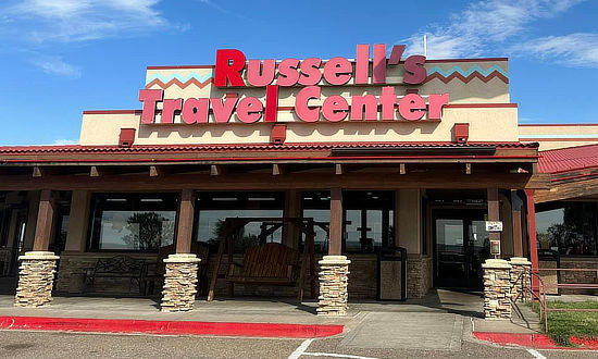 Entrance area to Russell's Truck & Travel Center near Glenrio, New Mexico