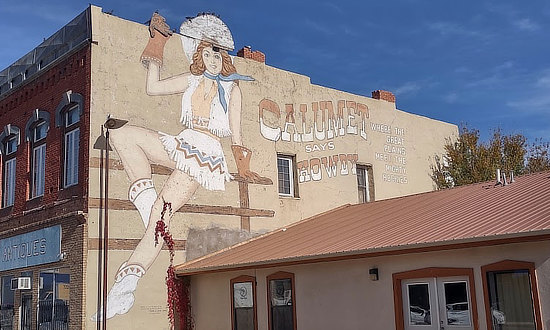 Calumet Cowgirl mural ... says "Howdy" in Las Vegas, New Mexico