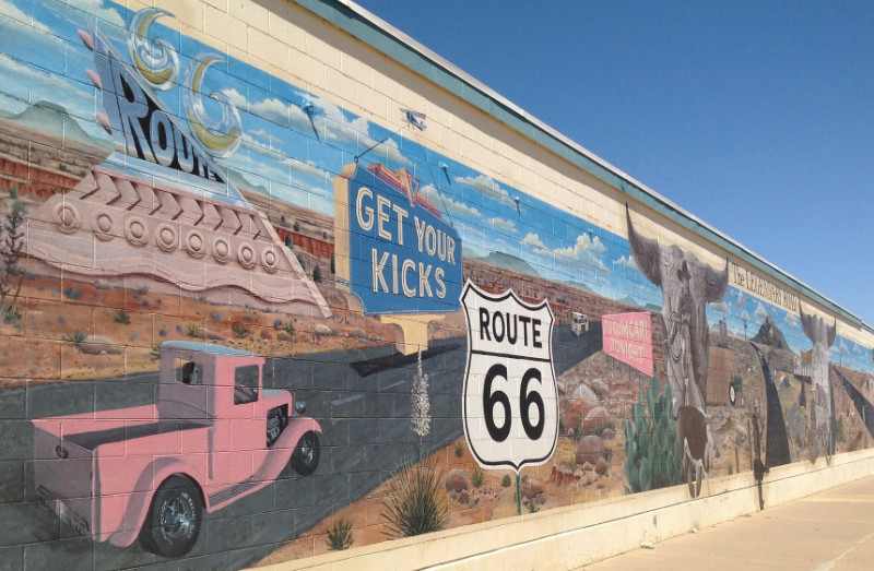 The "Get Your Kicks on Route 66" mural in Tucumcari, New Mexico