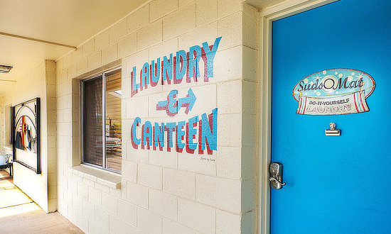 Laundry and canteen at the Roadrunner Lodge Motel in Tucumcari, New Mexico, on Historic Route 66