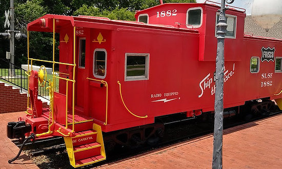 Red caboose at the Catoosa Historical Museum on Historic US Route 66 in Catoosa, Oklahoma