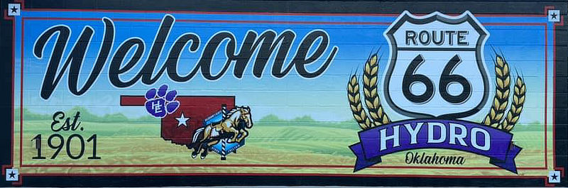 Welcome to Hydro, Oklahoma and Route 66 mural