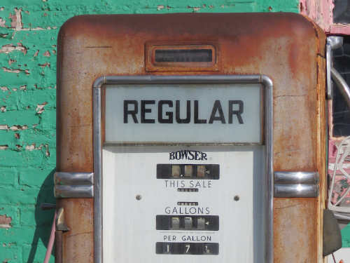 Regular gasoline pump at Allen's Conoco Fillin' Station, Commerce, Oklahoma