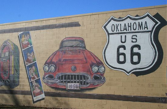 Mural in Edmond Oklahoma featuring a red Corvette