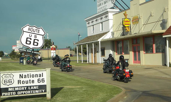 Motorcycle riders at the National Route 66 Museum in Elk City, Oklahoma