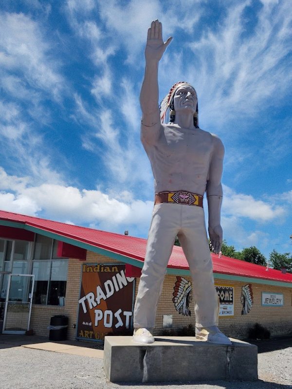 The giant Native American statue at the Indian Trading Post and Art Gallery in Calumet, Oklahoma