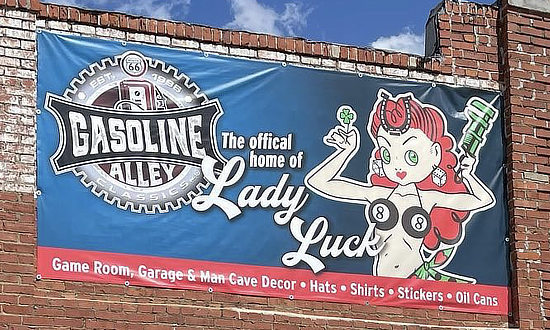 Sign at Gasoline Alley Classics in Sapulpa, Oklahoma ... the Official Home of Lady Luck